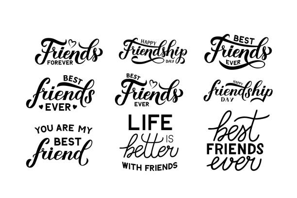 Set of Friendship Day hand lettering isolated on white. Easy to edit vector elements of design for typography poster, banner, greeting card, sticker, flyer, tee shirt, etc. Set of Friendship Day hand lettering isolated on white. Easy to edit vector elements of design for typography poster, banner, greeting card, sticker, flyer, tee shirt, etc. forever friends stock illustrations