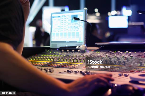 Visual And Audio Mixers For Montage And Production At Live Events Stock Photo - Download Image Now
