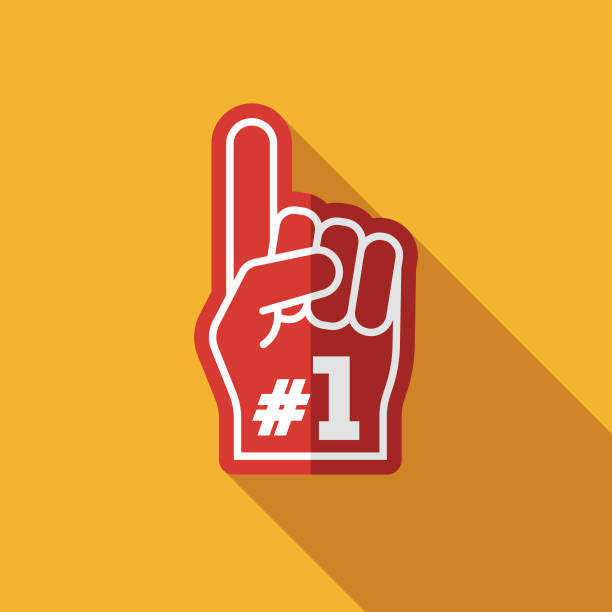Foam Finger Award Icon A flat design icon with a long shadow. File is built in the CMYK color space for optimal printing. Color swatches are global so it’s easy to change colors across the document. number 1 illustrations stock illustrations