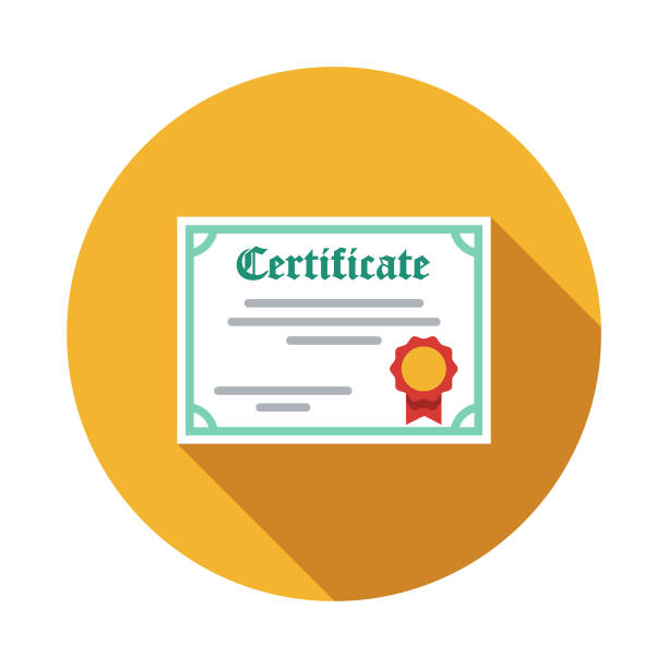 Award Certificate Icon A flat design icon with a long shadow. File is built in the CMYK color space for optimal printing. Color swatches are global so it’s easy to change colors across the document. certificate illustrations stock illustrations