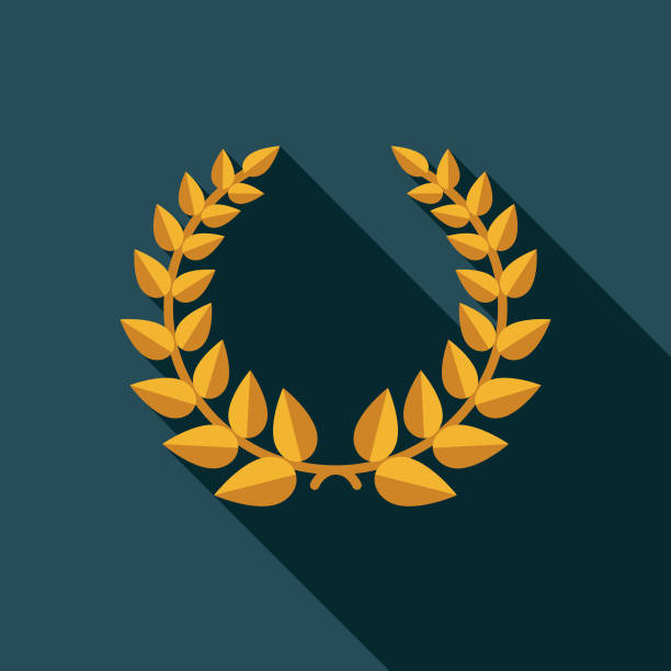 Golden Laurel Wreath Award Icon A flat design icon with a long shadow. File is built in the CMYK color space for optimal printing. Color swatches are global so it’s easy to change colors across the document. laurel wreath illustrations stock illustrations