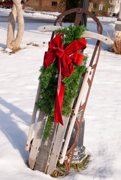 istock retro sled with Christmas pine decoration 1164424966