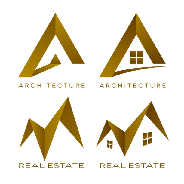 Architecture vector logos real estate icons Architecture logo design. Real estate icons on white background. letter a logo stock illustrations