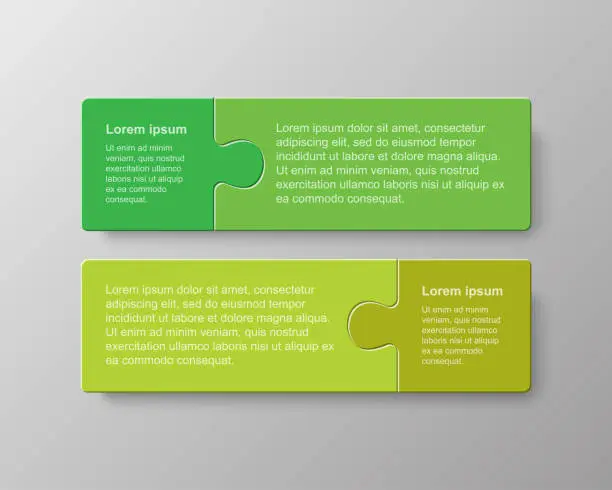 Vector illustration of Two pieces puzzle jigsaw square info graphic.