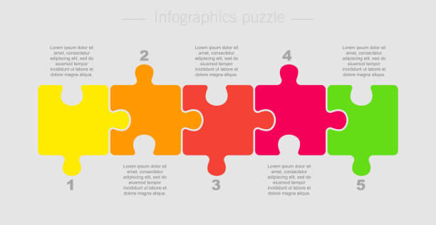 fünf teile puzzle puzzle quadrate präsentation infografik. - kartenspiel grafiken stock-grafiken, -clipart, -cartoons und -symbole