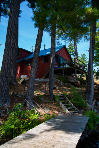 istock A pretty red cabin on a lake 1164437173