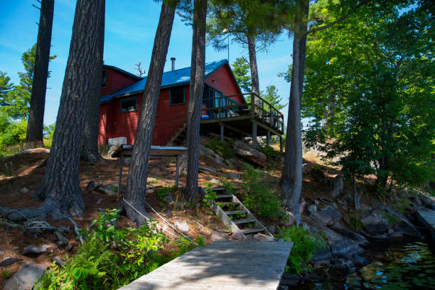 istock A pretty red cabin on a lake 1164437237