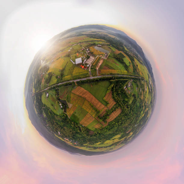 Little planet 360 degree sphere birds eye view. Panoramic view over road Mae On District, Chiang Mai Thailand, 360 degrees panorama - Drone.