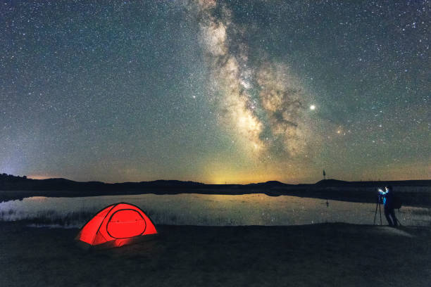 istock Wild Duck Lake under the Milky Way, in Inner Mongolia, China 1164442264