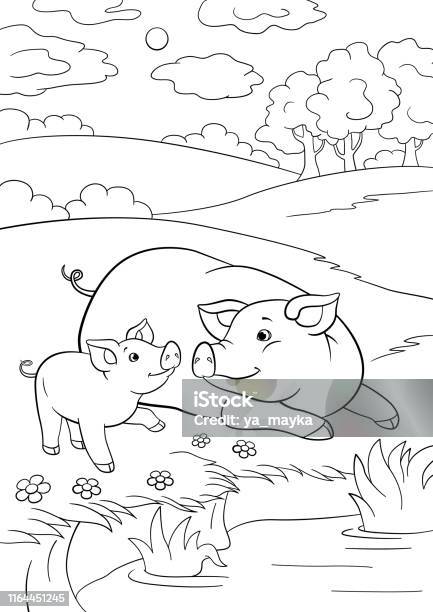 Letchon Coloring Ilustración de Páginas Para Colorear Cerdo Madre Con Su Pequeño Y Lindo ...
