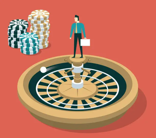 Vector illustration of Casino Wheel Spinner - Businessman