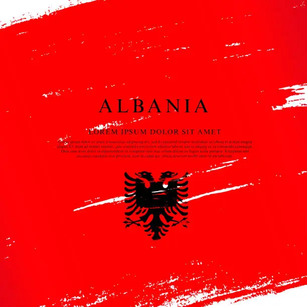 Vector illustration of Flag of Albania. Vector illustration on white background. Brush strokes
