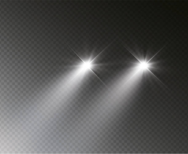 Car head lights Car head lights shining from darkness background.Vector silhouette of car with headlights on black background. Easy light flash .Vector illustration. light commercial vehicle stock illustrations