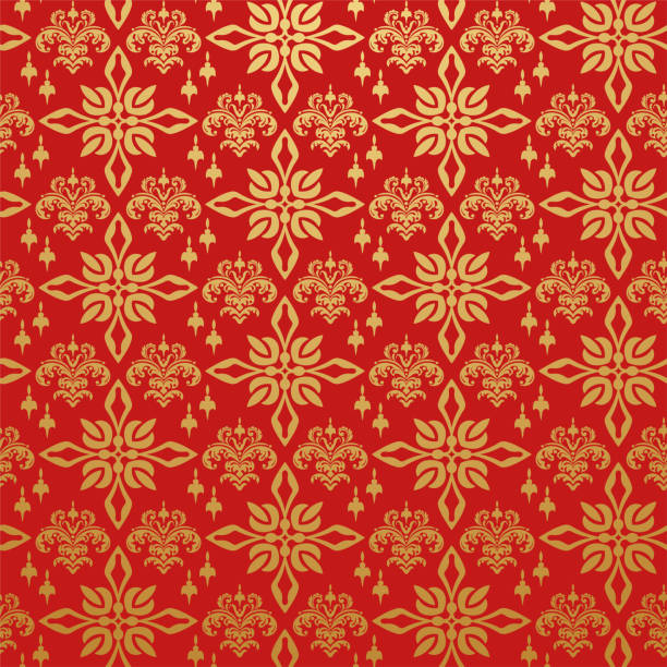 중국 패턴 장식 텍스처 벽지, 벡터 아트 - silk textile red backgrounds stock illustrations