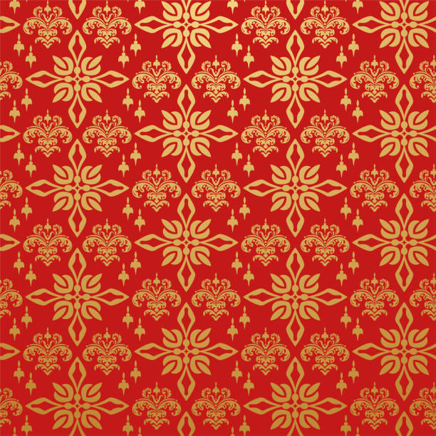 китайский узор декоративные текстуры обои, векторное искусство - silk textile red backgrounds stock illustrations