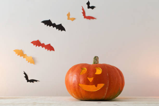 istock Halloween decorations on wooden table 1164473252