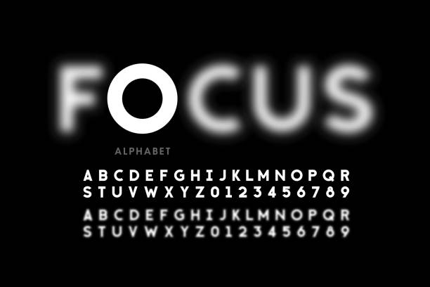 In focus style font design In focus style font design, alphabet letters and numbers vector illustration image focus technique stock illustrations