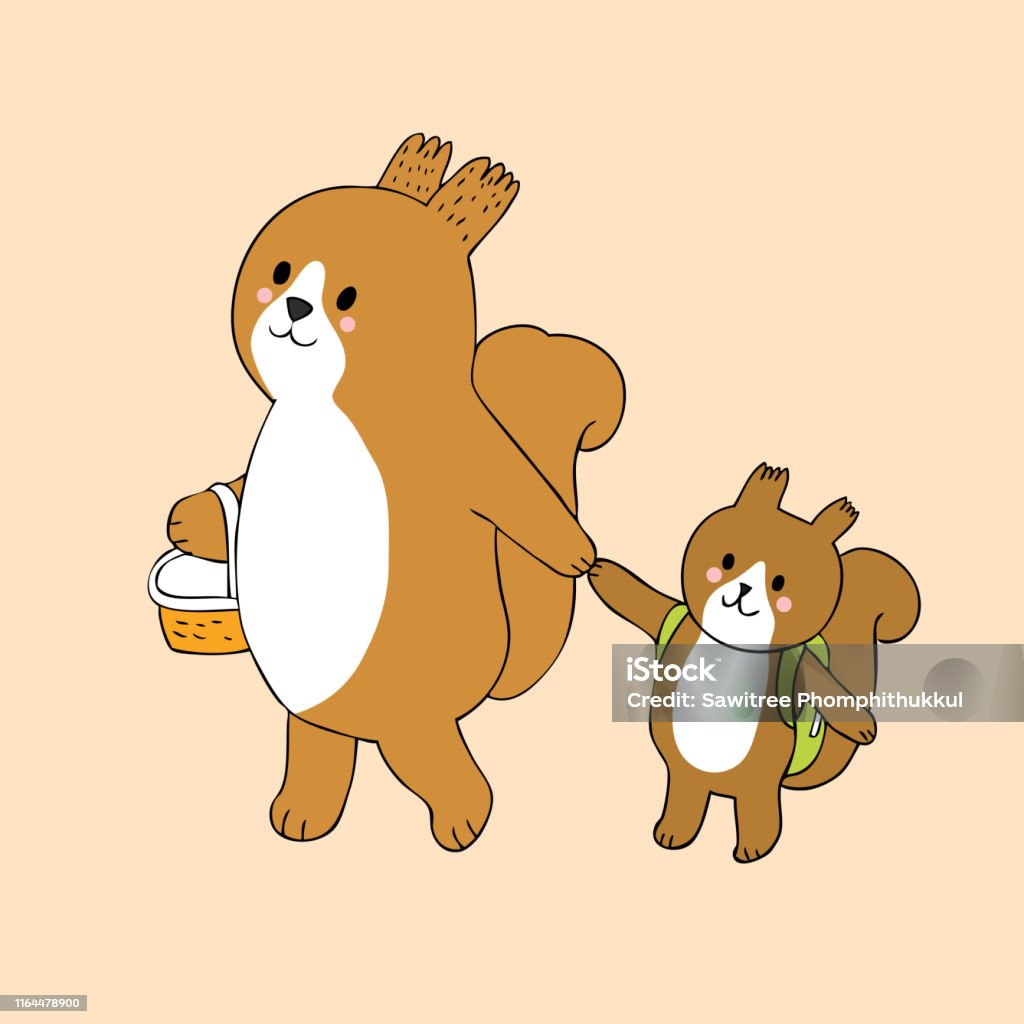 Cartoon Cute Mom And Baby Squirrels Vector Stock Illustration - Download  Image Now - Animal, Animal Wildlife, Care - iStock