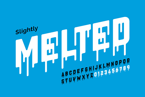 Melting style font design, alphabet letters and numbers vector illustration