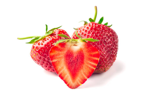 istock Strawberries with leaves. Isolated on a white background. 1164488715