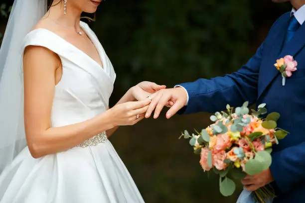 Photo of Newlyweds put each other rings on the ceremony