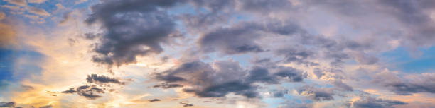 istock Dramatic panorama sky with cloud on sunrise and sunset time. 1164493364