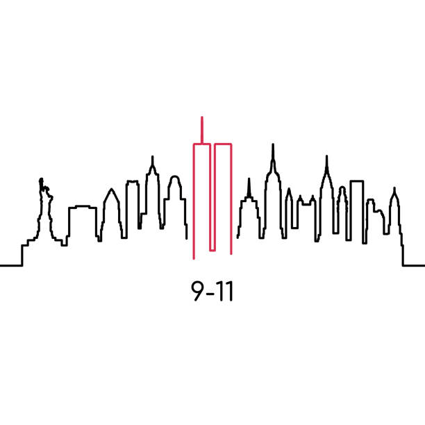 뉴욕 리니어 실루엣. 미국 애국의 ��날 9/11에 대한 벡터 디자인 템플릿. - new york city skyline new york state freedom stock illustrations