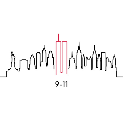 New York linear silhouette. Vector design template for USA Patriot Day 9/11.