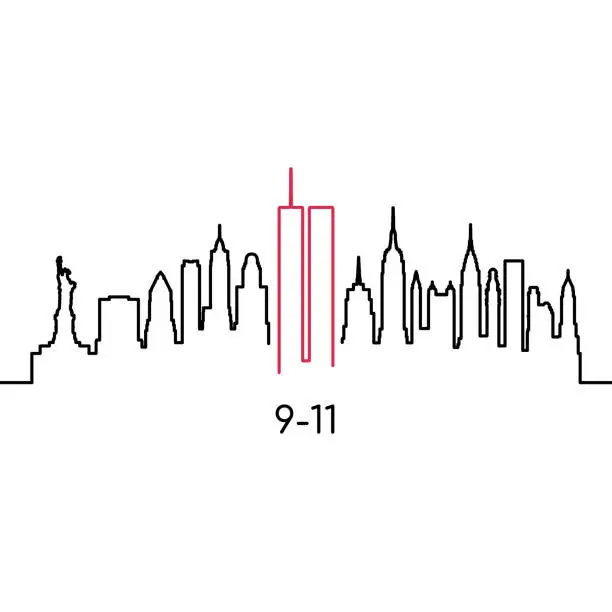 Vector illustration of New York linear silhouette. Vector design template for USA Patriot Day 9/11.
