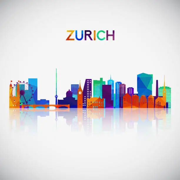 Vector illustration of Zurich skyline silhouette in colorful geometric style. Symbol for your design. Vector illustration.