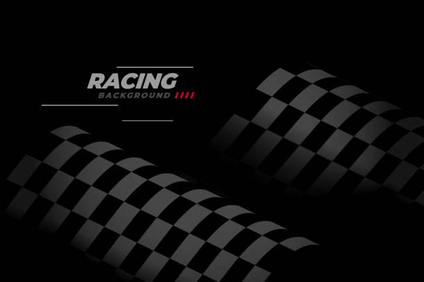 czarne tło wyścigowe z flagą w kratkę - checkered flag auto racing flag sports race stock illustrations
