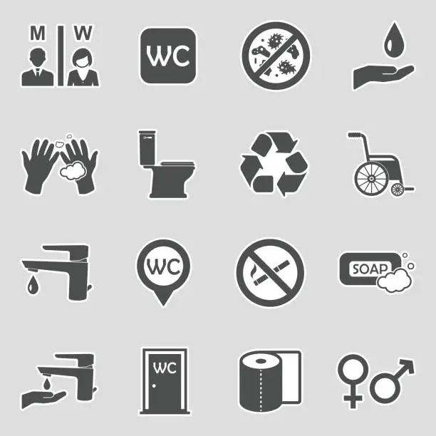 Vector illustration of Toilet And WC Icons. Sticker Design. Vector Illustration.
