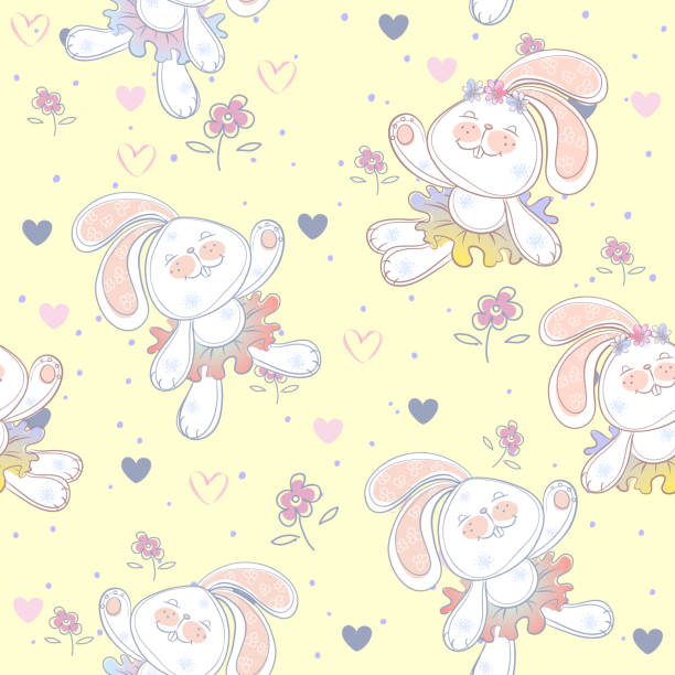 Seamless pattern with cute bunnies ballerinas. Vector Seamless pattern with cute bunnies ballerinas. Vector. animal print dress stock illustrations