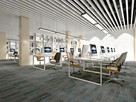3d render of open office, working space