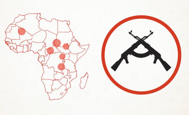 esquema del mapa de las zonas de conflicto en africa - euro symbol crisis time debt fotografías e imágenes de stock