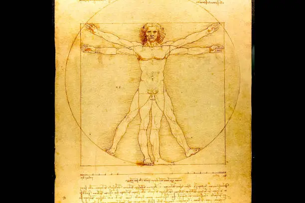 Photo of copy of the picture of Leonardo da Vinci people in the circle.