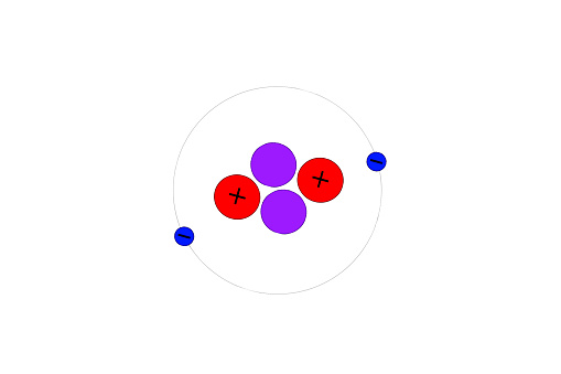 Illustrated model of helium atom, helium gas.