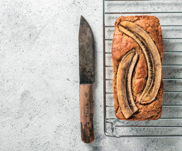 istock Low-fat banana bread, copy space, top view 1164515963