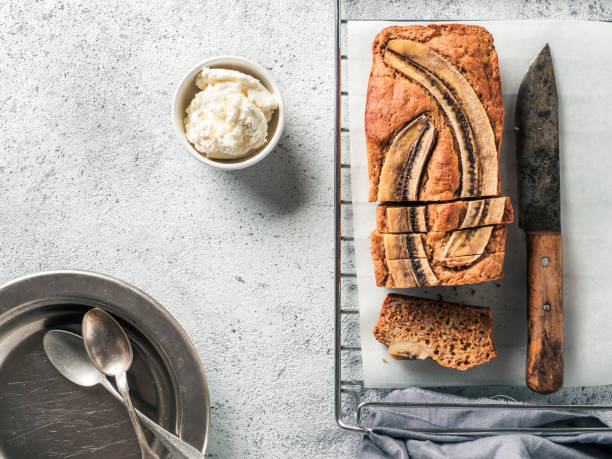 istock Low-fat banana bread, copy space, top view 1164515973