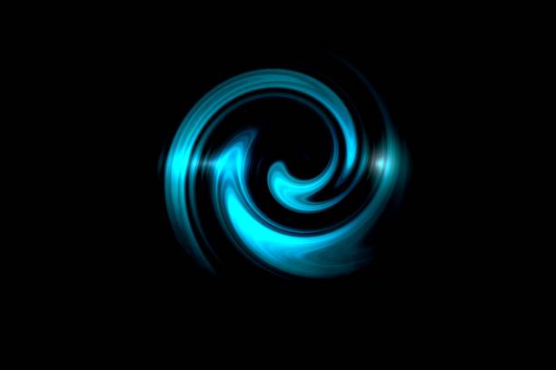 istock Glowing spiral tunnel with blue circle spin on black backdrop, abstract background 1164518527