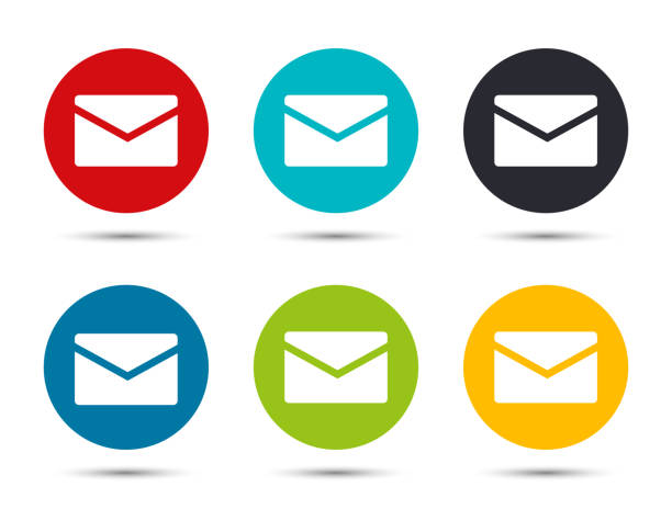Email icon flat round button set illustration design Email icon flat round button set illustration design isolated on white background contact us blue stock illustrations