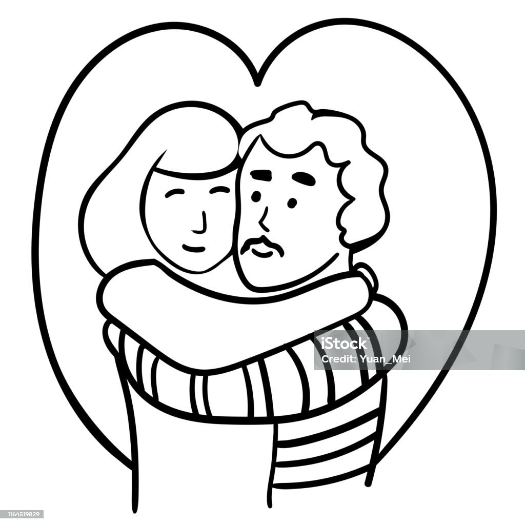 A Man Hugs A Woman Coloring Book Heart Background I Love Happiness A
