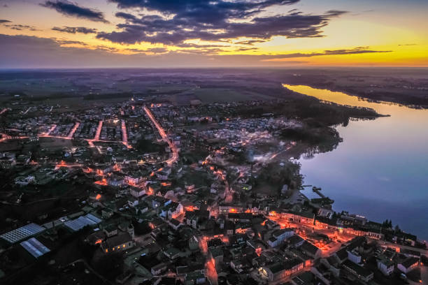 istock Downtown by lake with smog at sunset, aerial view 1164520926