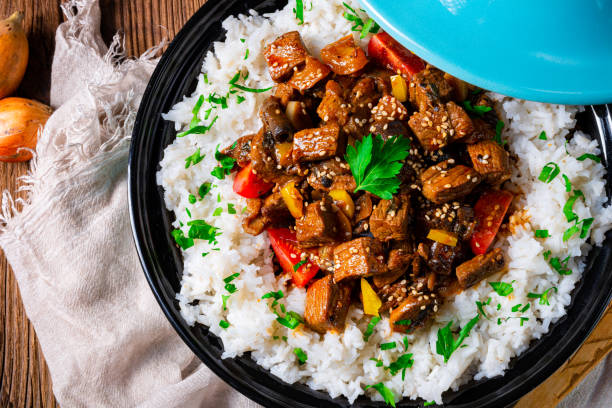 istock Tajin beef stew with rice paprika and sesame seeds 1164521079