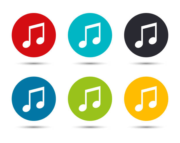 Music note icon flat round button set illustration design Music note icon flat round button set illustration design isolated on white background musical notes icon stock illustrations