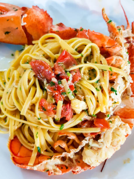 istock Italian seafood pasta with big lobster. Close up. 1164524089