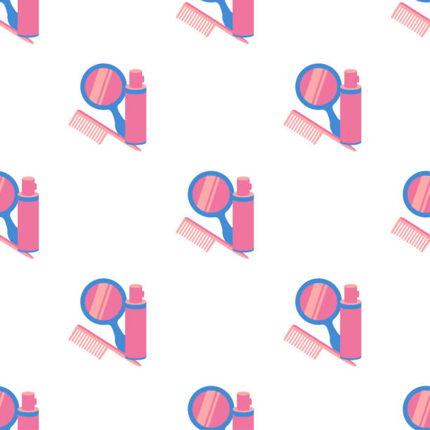 istock Seamless pattern with hair spray, comb and mirror. Decorative background for womens beuty salon or hair salon. 1164524298