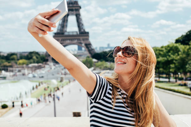 istock Young girl taking selfie near the Eiffel tower 1164526320