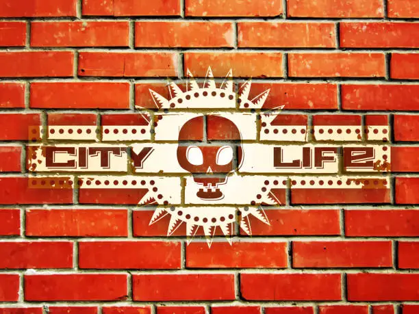 Vector illustration of Brick wall with urban life sign