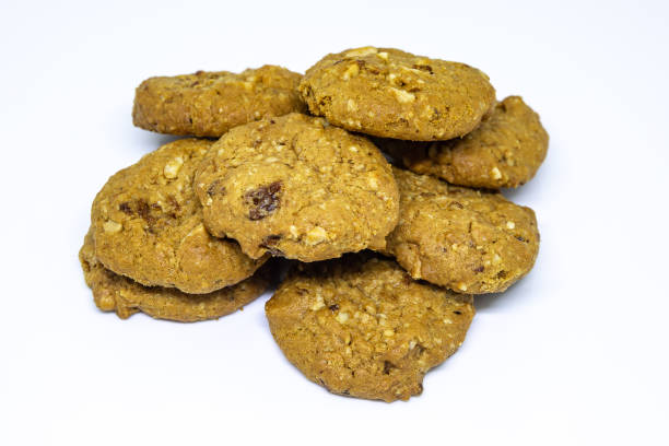 istock Oatmeal Raisin cookies on white background 1164537561